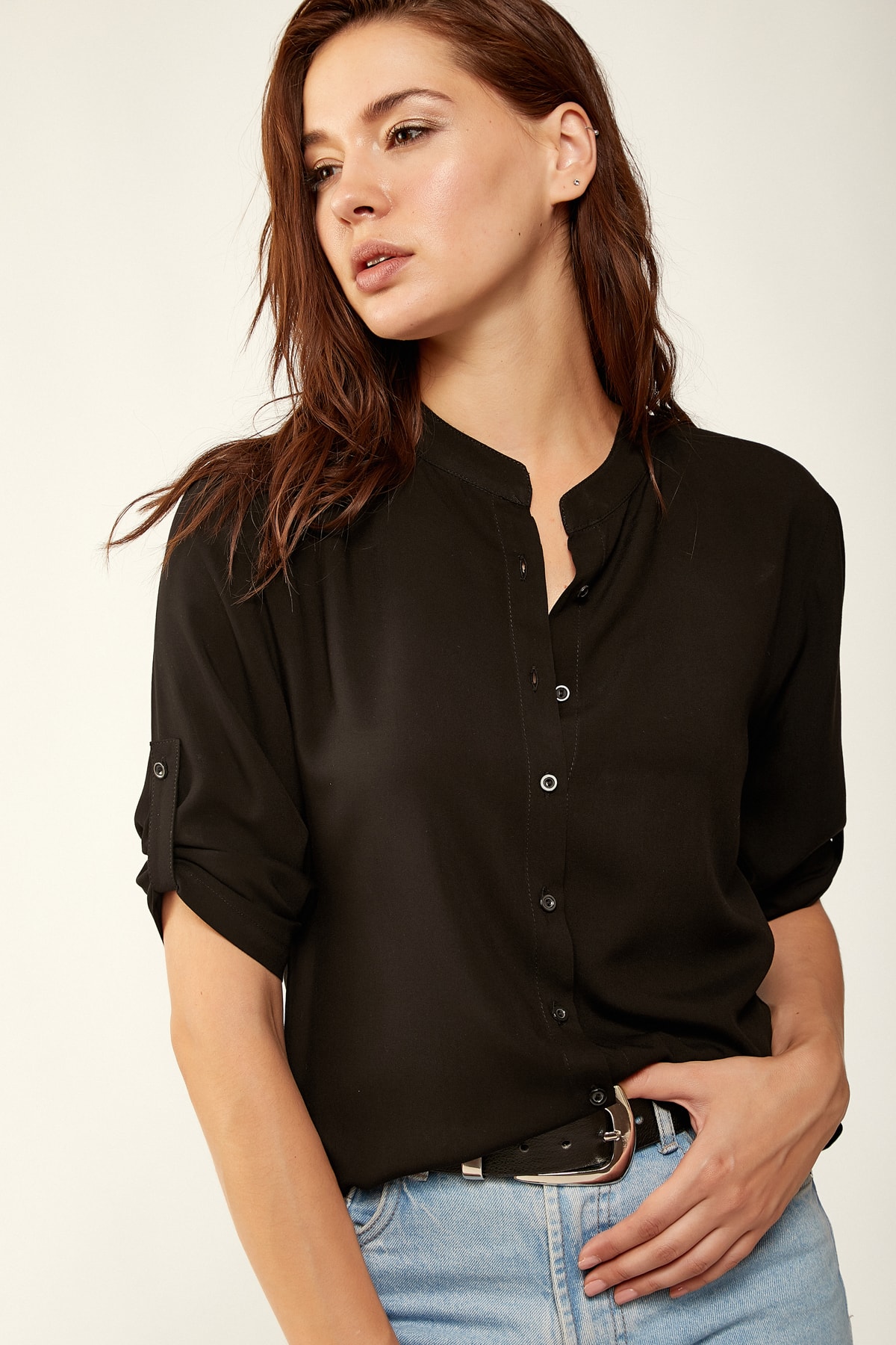 black viscose shirt womens