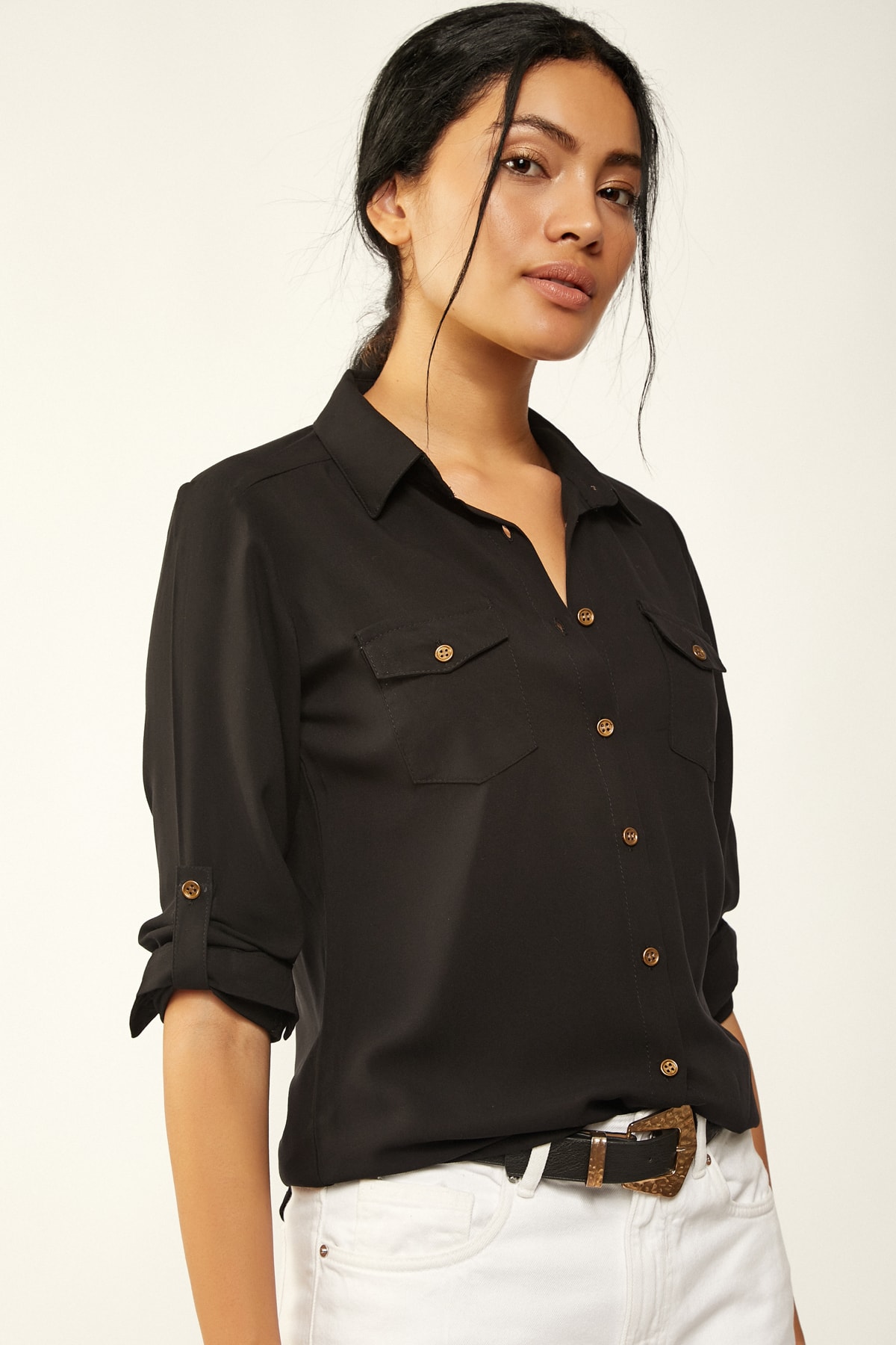 black viscose shirt womens