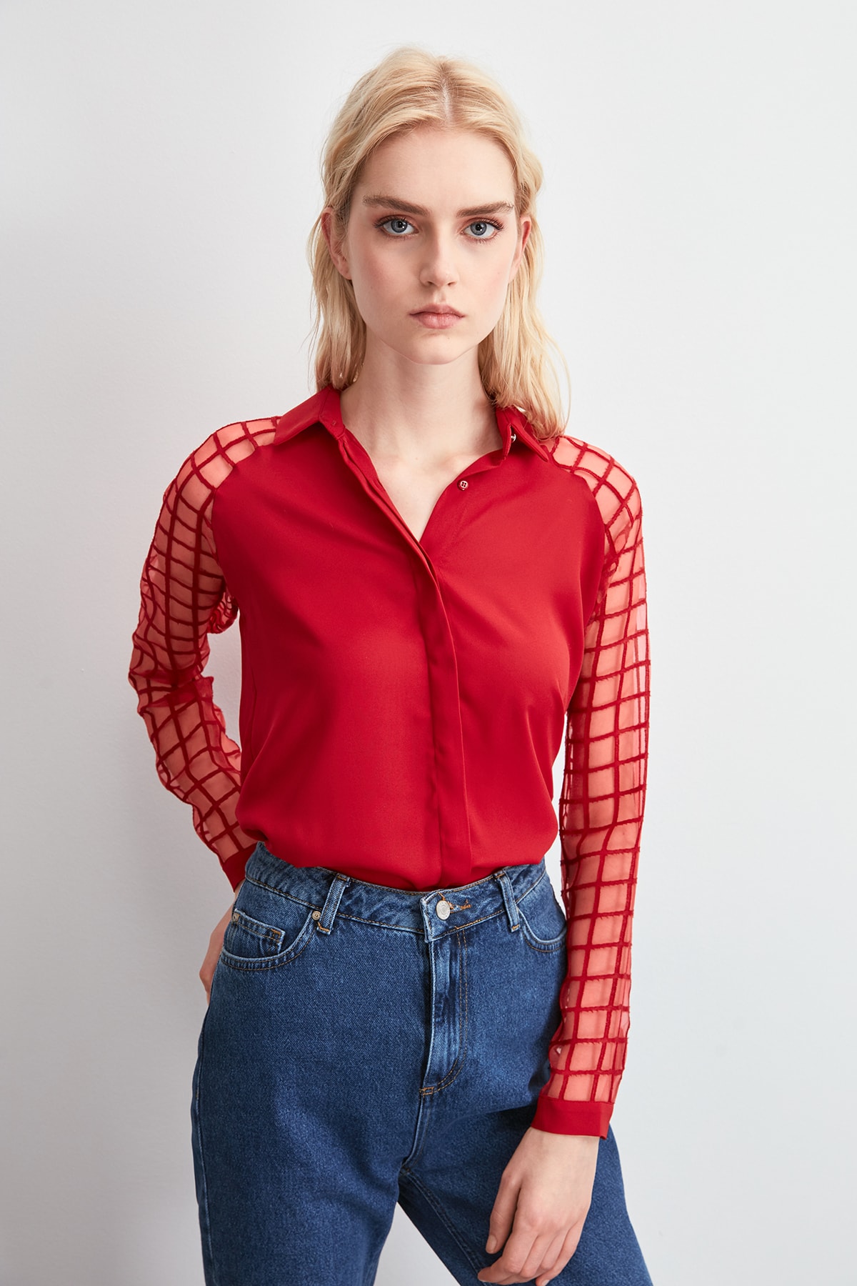 Red sales sleeve shirt