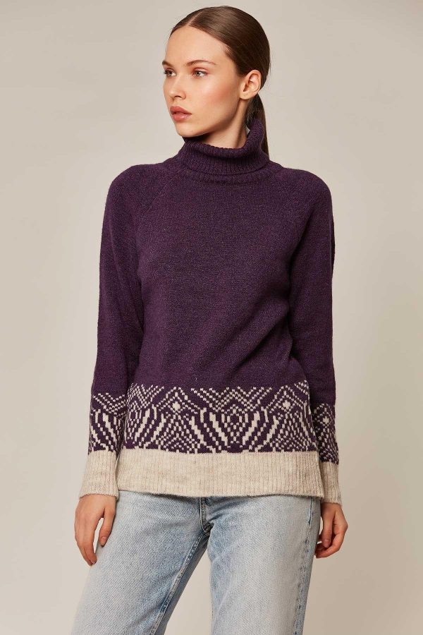 purple turtleneck sweater