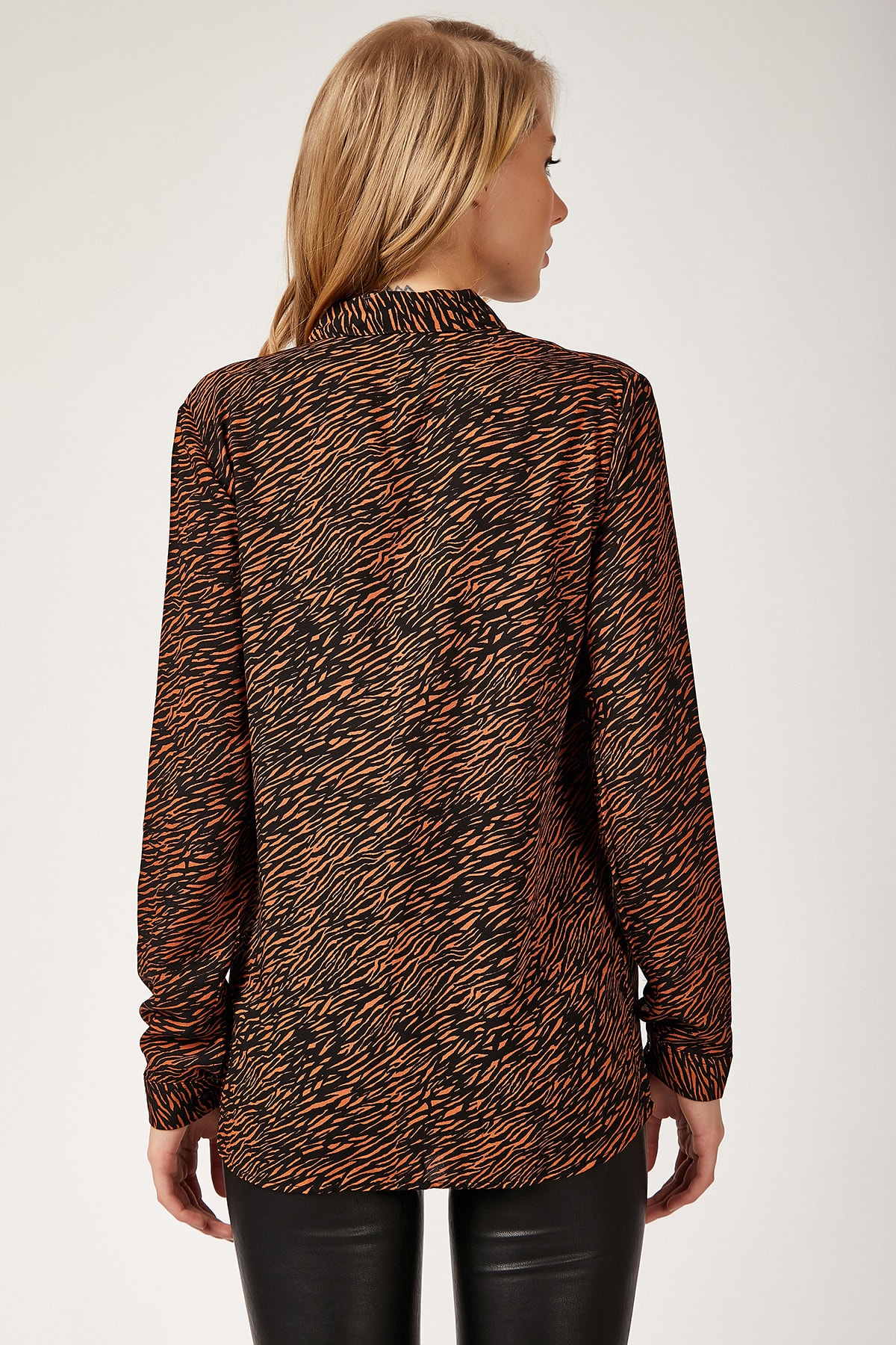 Womens Brown Patterned Viscose Shirt Beren Store