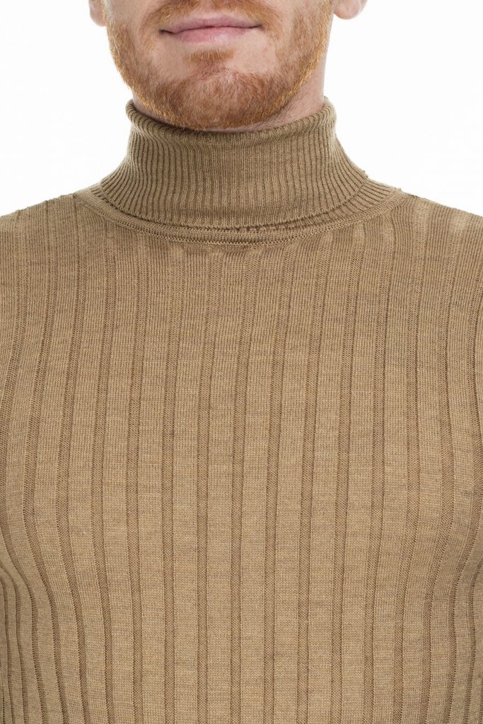 Mens Beige Slim Fit Turtleneck Knitwear Sweater Beren