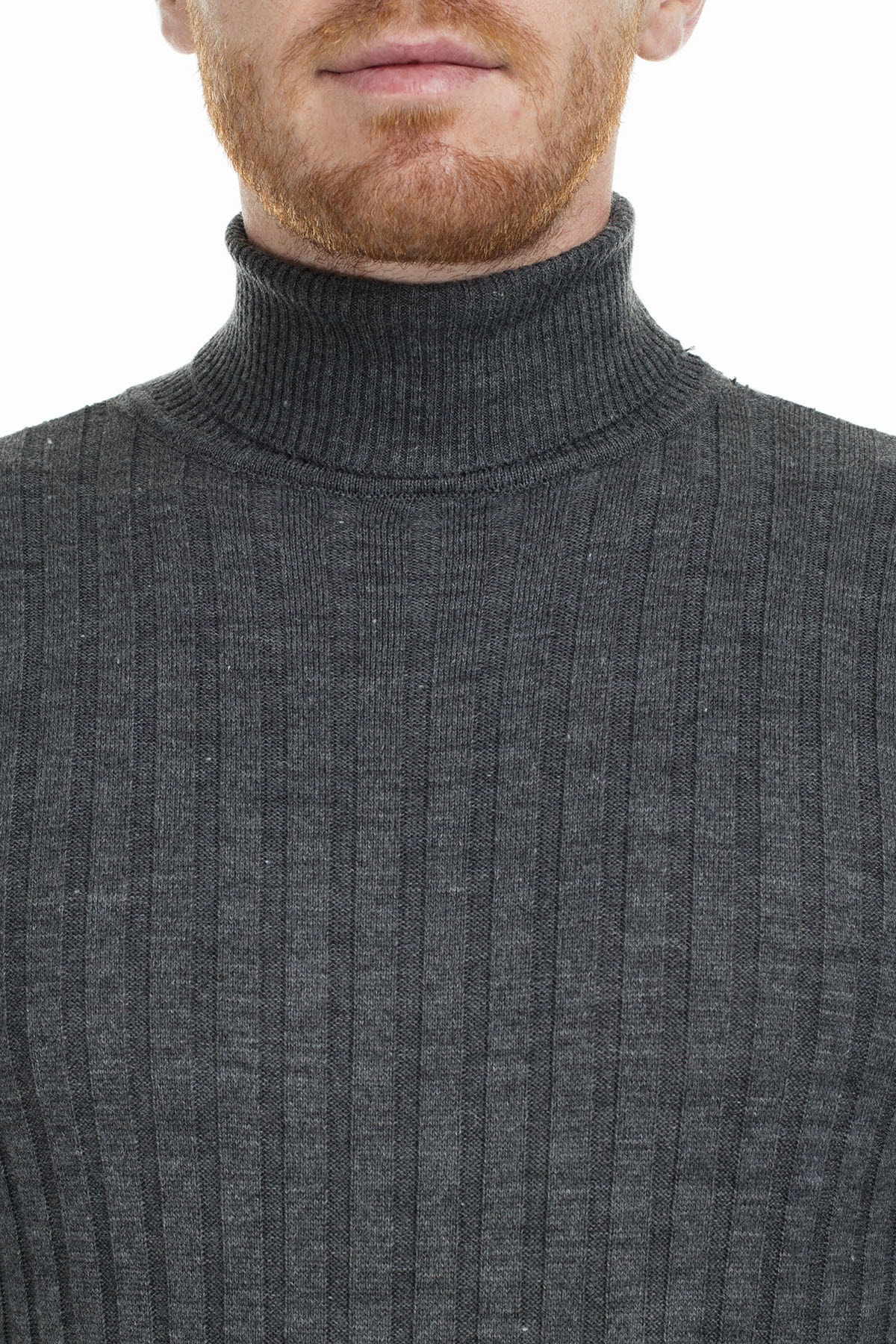 Gray Slim Fit Patterned Monk Turtleneck Sweater for Men