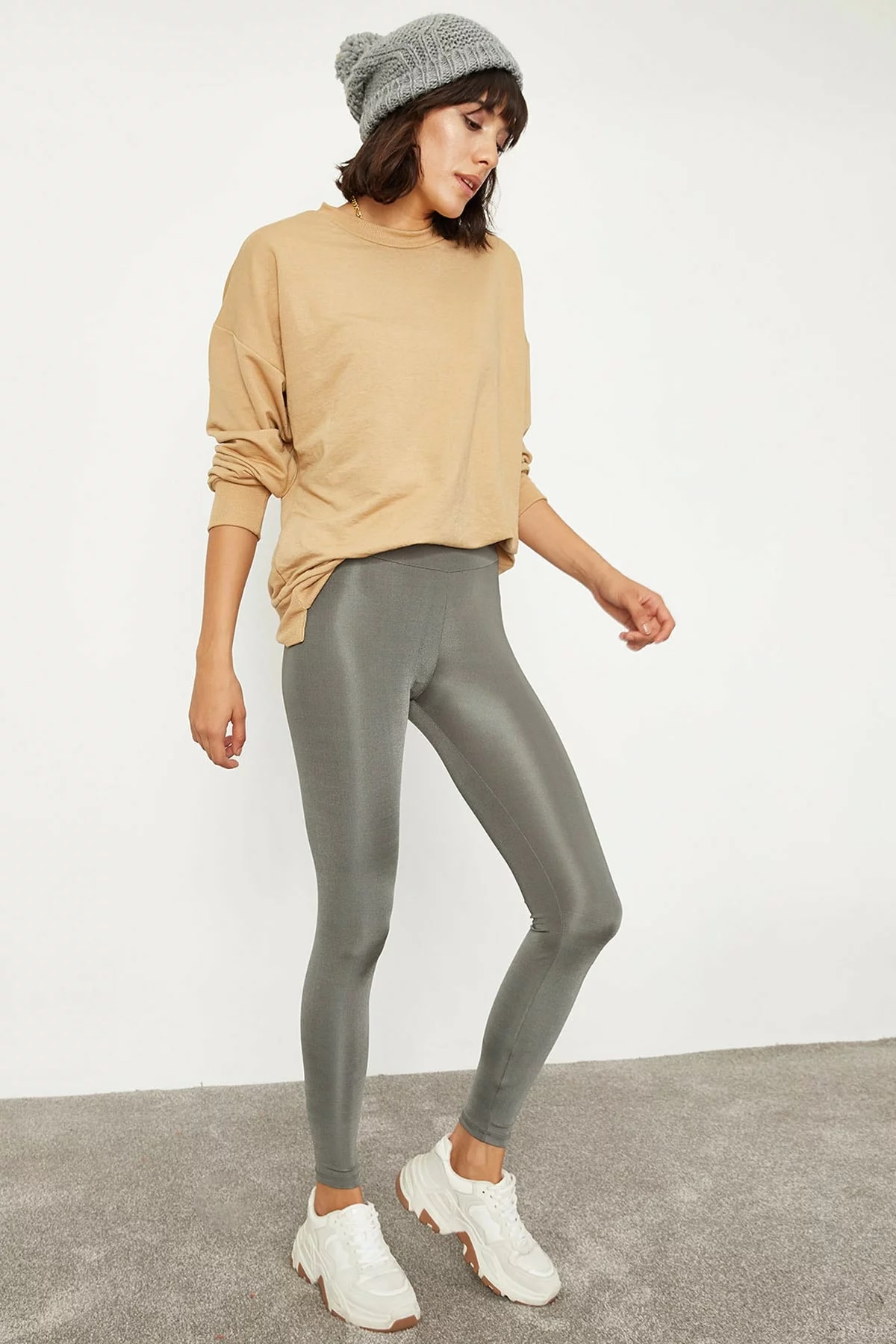 Women's Light Gray Shiny Leggings - BEREN