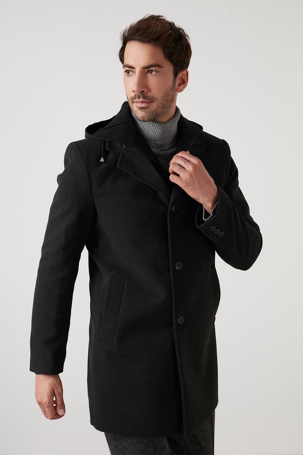 Men's Dark Gray Cotton Hooded Cachet Coat - Beren Store